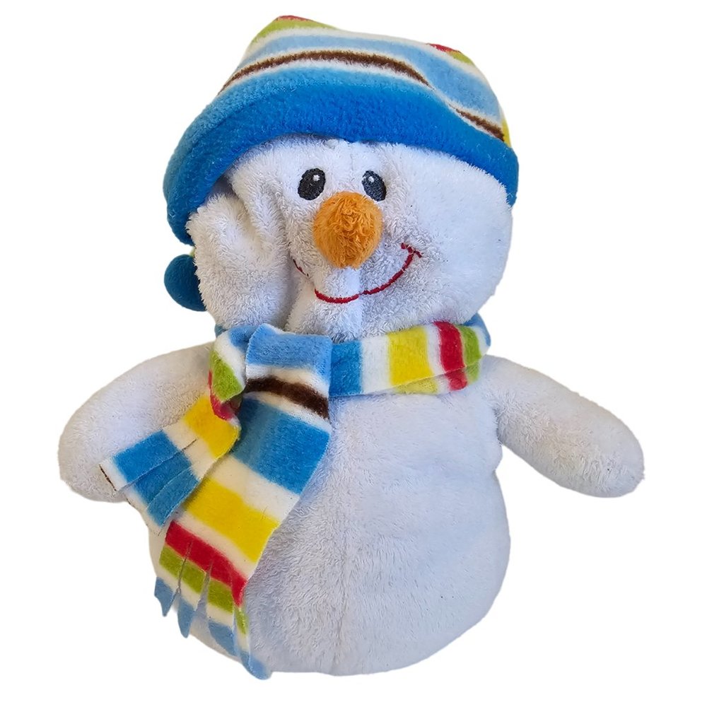 Ty Pluffies Blustery Snowman Plush Stuffed Animal White Blue Stripe Hat Scarf 8"